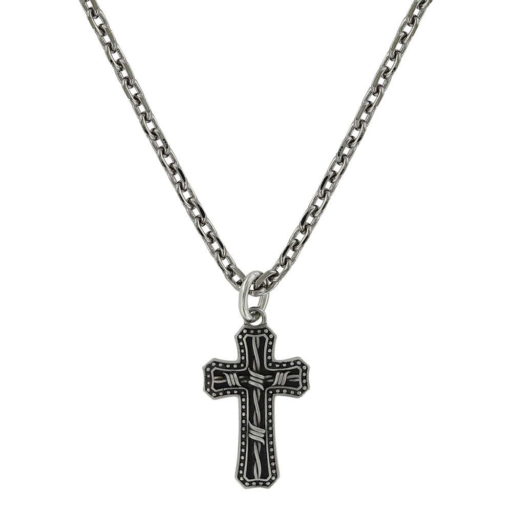 Montana Silversmiths - Antiqued Stainless Barbed Wire Cross Necklace