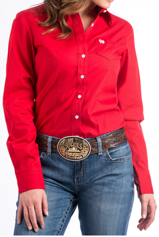 Women's Solid Red Button-Down Western Shirt