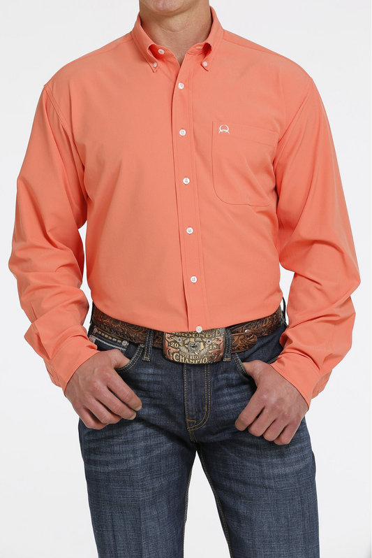 Men's Solid Long Sleeve Arenaflex Button-Down Shirt - Coral