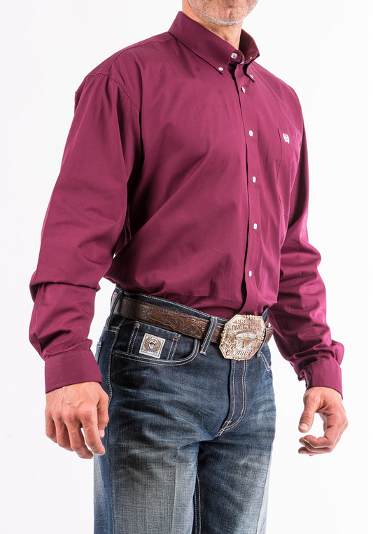 Men's Solid Burgundy Button-Down Western Shirt