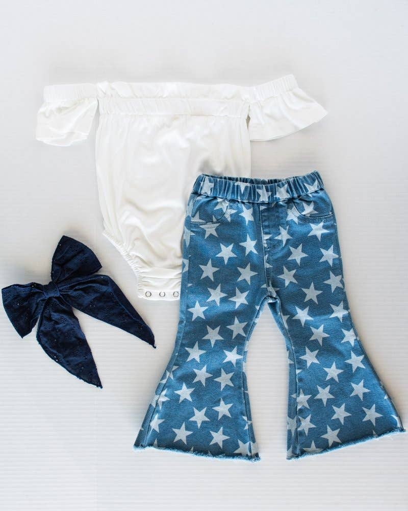 Sutton Starstruck Denim Bell Bottoms - Blue & White