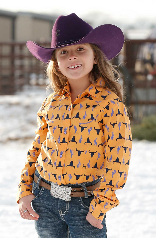 Girl's Steer Head Print Western Shirt